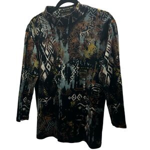 Jess & Jane Mock Neck Sweater Abstract Studded Black Blue White Women's Large